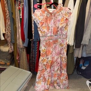 Floral Lace Midi Dress with Ruffle Details